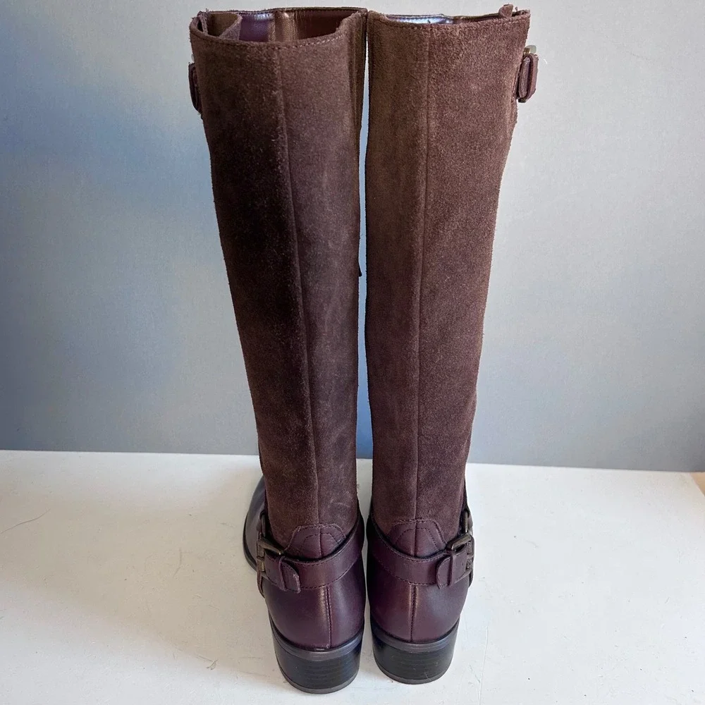 Lauren Ralph Lauren Tall Boots Size 8 Brown Suede Leather Riding Harness